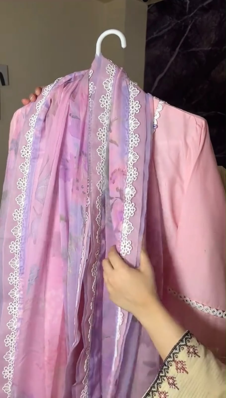 Mushk Pink 3 Piece Embroidered Dress