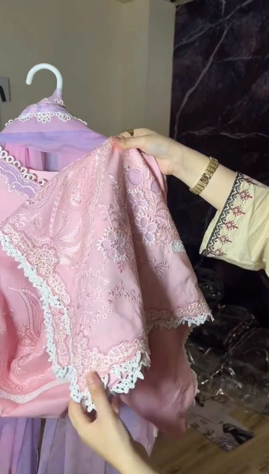 Mushk Pink 3 Piece Embroidered Dress