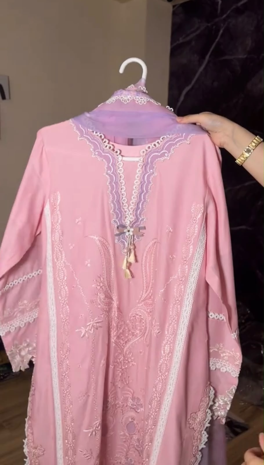 Mushk Pink 3 Piece Embroidered Dress