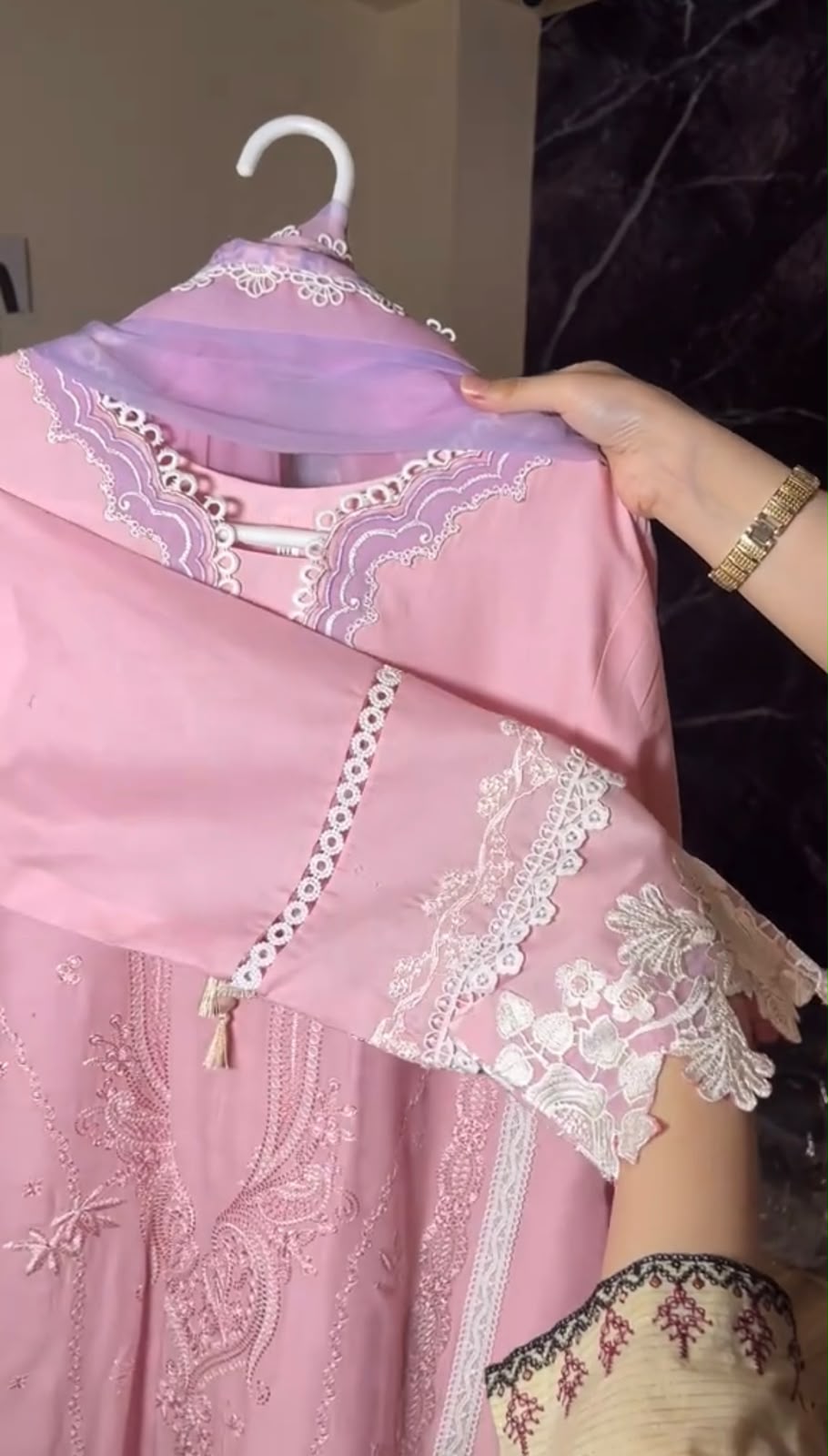 Mushk Pink 3 Piece Embroidered Dress