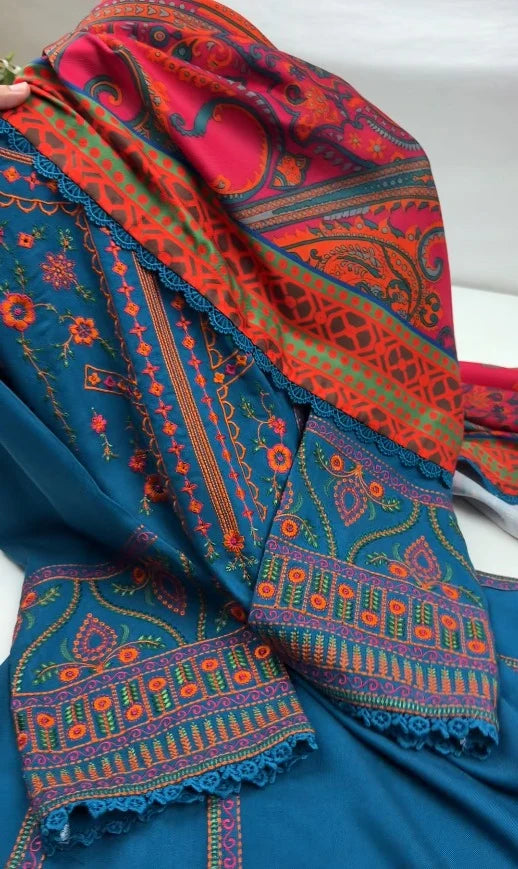 Stitched 3PC Premium Embroidered Dress
