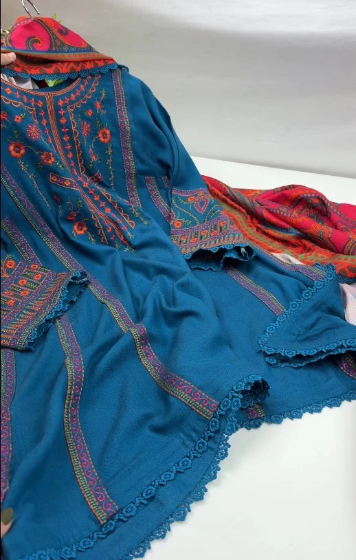 Stitched 3PC Premium Embroidered Dress