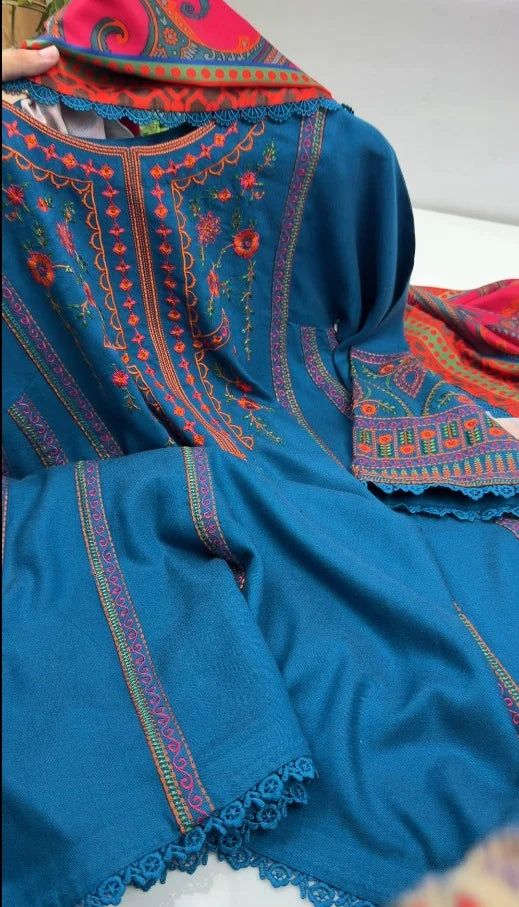 Stitched 3PC Premium Embroidered Dress