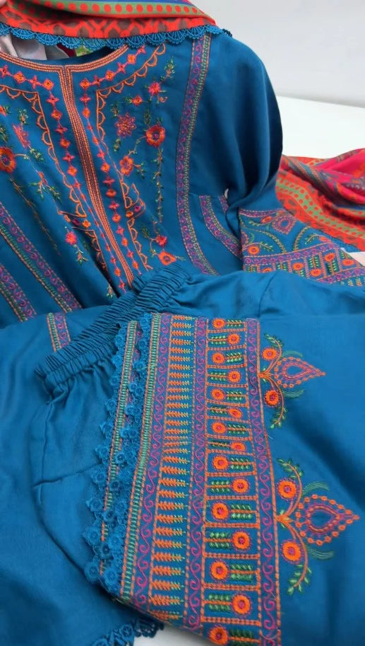 Stitched 3PC Premium Embroidered Dress