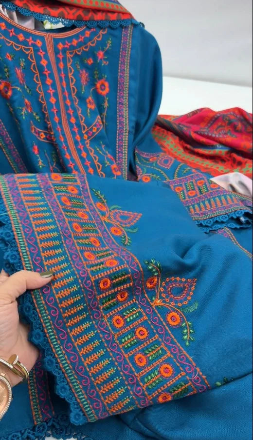 Stitched 3PC Premium Embroidered Dress